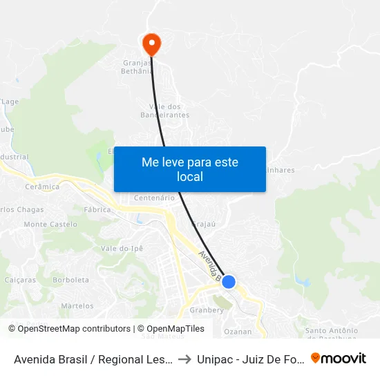 Avenida Brasil / Regional Leste to Unipac - Juiz De Fora map