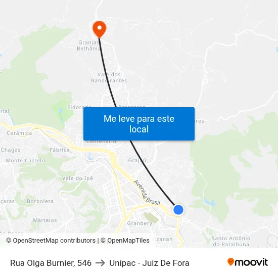 Rua Olga Burnier, 546 to Unipac - Juiz De Fora map