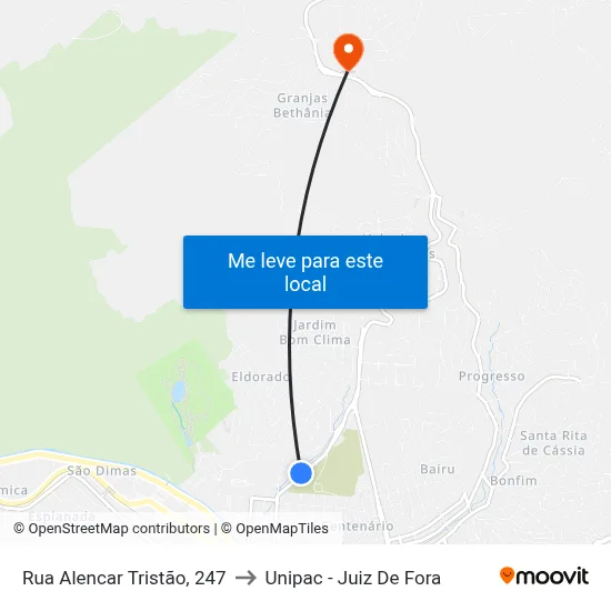 Rua Alencar Tristão, 247 to Unipac - Juiz De Fora map