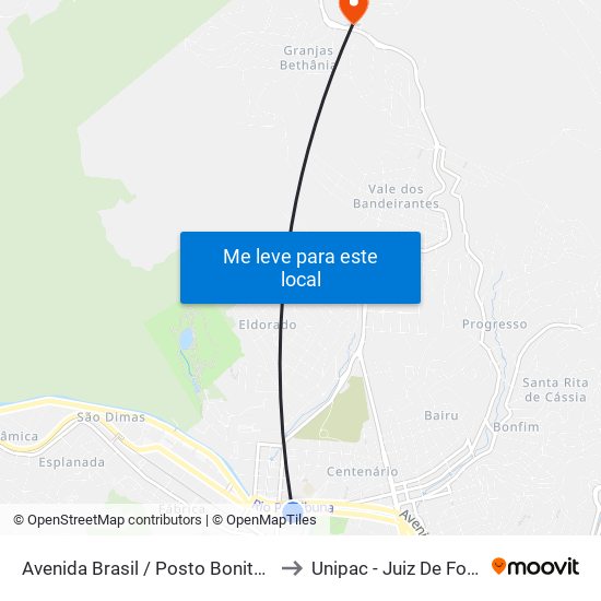 Avenida Brasil / Posto Bonitão to Unipac - Juiz De Fora map