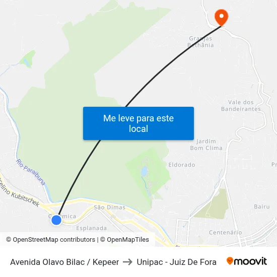 Avenida Olavo Bilac / Kepeer to Unipac - Juiz De Fora map