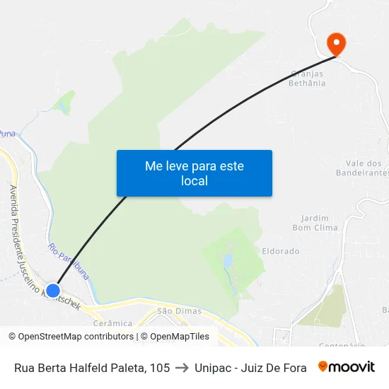 Rua Berta Halfeld Paleta, 105 to Unipac - Juiz De Fora map