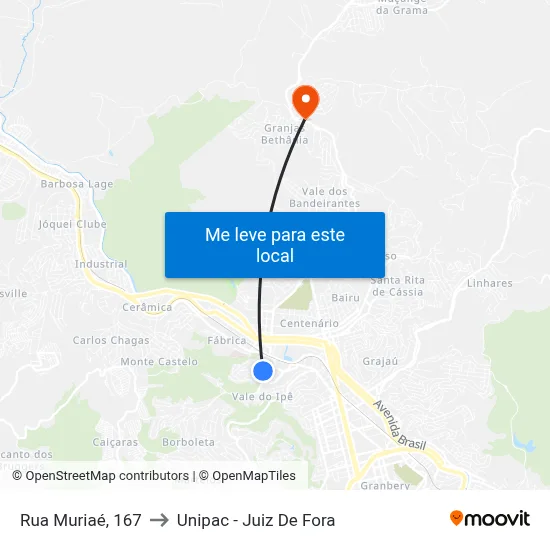 Rua Muriaé, 167 to Unipac - Juiz De Fora map