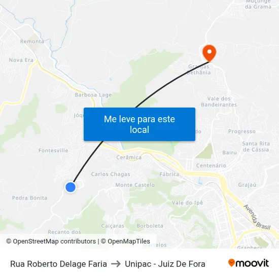 Rua Roberto Delage Faria to Unipac - Juiz De Fora map