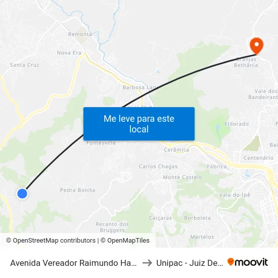 Avenida Vereador Raimundo Hargreaves to Unipac - Juiz De Fora map