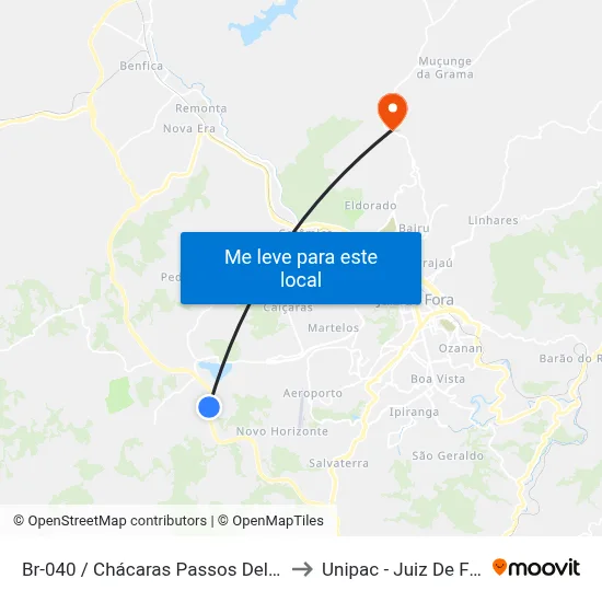 Br-040 / Chácaras Passos Del Rey to Unipac - Juiz De Fora map