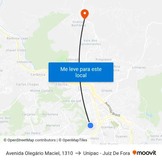 Avenida Olegário Maciel, 1310 to Unipac - Juiz De Fora map