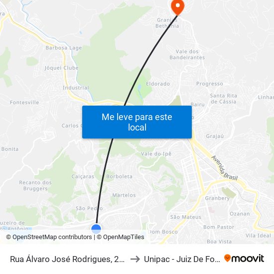 Rua Álvaro José Rodrigues, 255 to Unipac - Juiz De Fora map