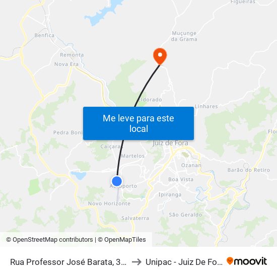 Rua Professor José Barata, 370 to Unipac - Juiz De Fora map