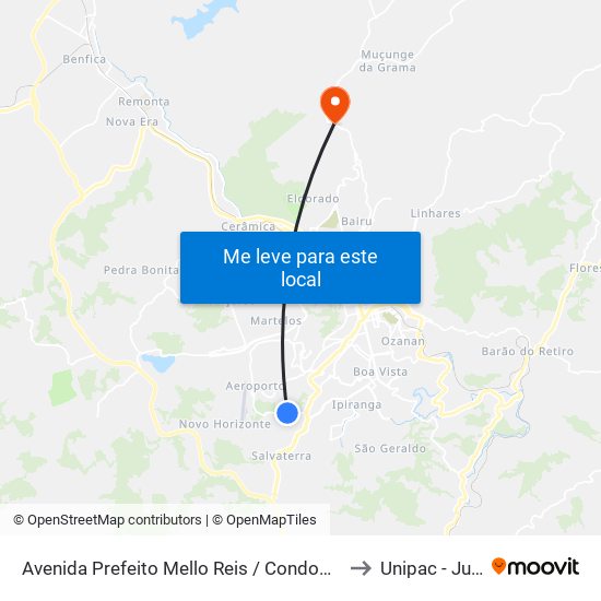 Avenida Prefeito Mello Reis / Condomínio José Luldolfo De Melo to Unipac - Juiz De Fora map