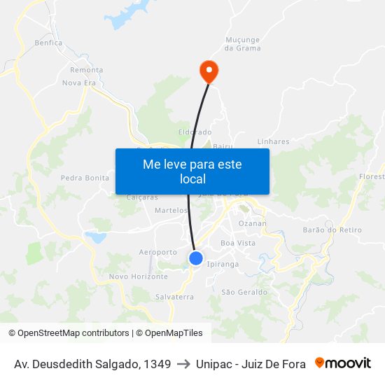 Av. Deusdedith Salgado, 1349 to Unipac - Juiz De Fora map