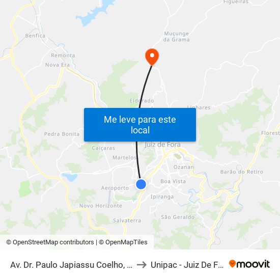 Av. Dr. Paulo Japiassu Coelho, 528 to Unipac - Juiz De Fora map