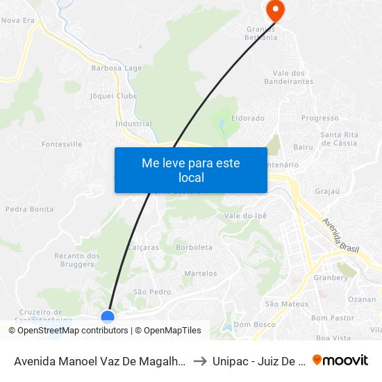 Avenida Manoel Vaz De Magalhães, 72 to Unipac - Juiz De Fora map