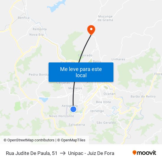 Rua Judite De Paula, 51 to Unipac - Juiz De Fora map