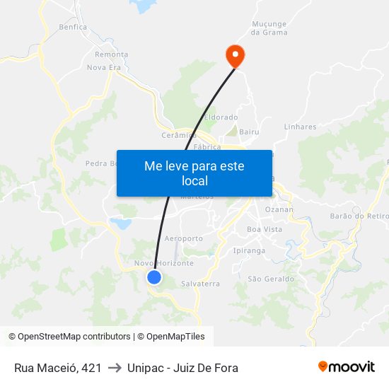 Rua Maceió, 421 to Unipac - Juiz De Fora map