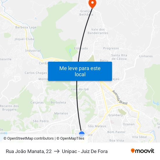 Rua João Manata, 22 to Unipac - Juiz De Fora map