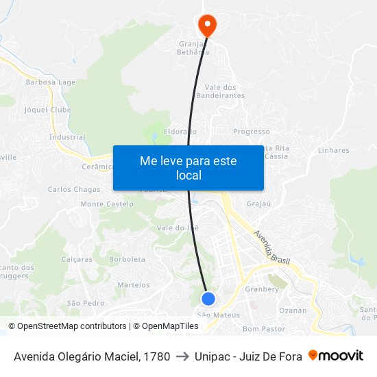 Avenida Olegário Maciel, 1780 to Unipac - Juiz De Fora map