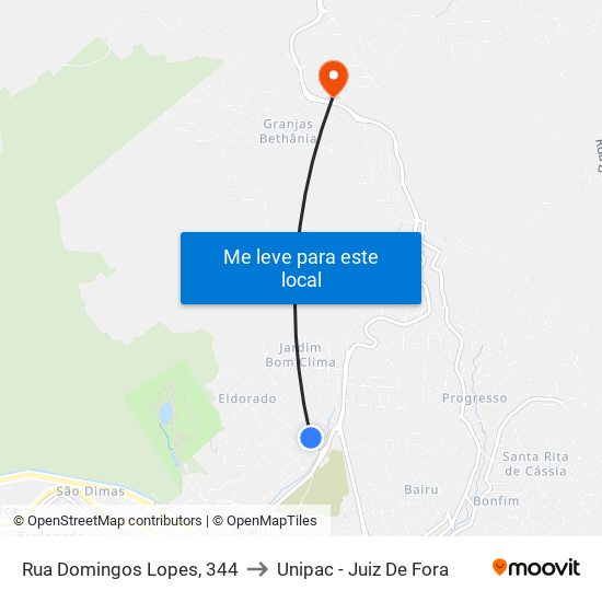 Rua Domingos Lopes, 344 to Unipac - Juiz De Fora map
