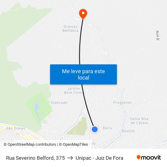 Rua Severino Belford, 375 to Unipac - Juiz De Fora map