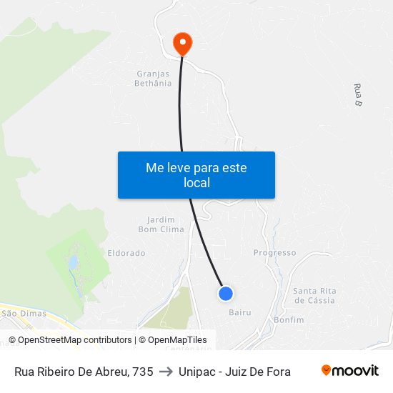 Rua Ribeiro De Abreu, 735 to Unipac - Juiz De Fora map