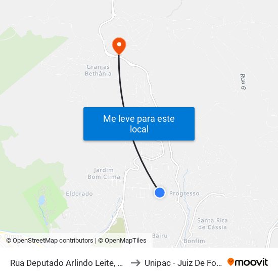 Rua Deputado Arlindo Leite, 87 to Unipac - Juiz De Fora map