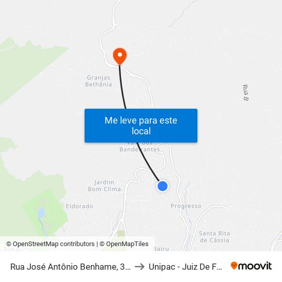 Rua José Antônio Benhame, 387 to Unipac - Juiz De Fora map