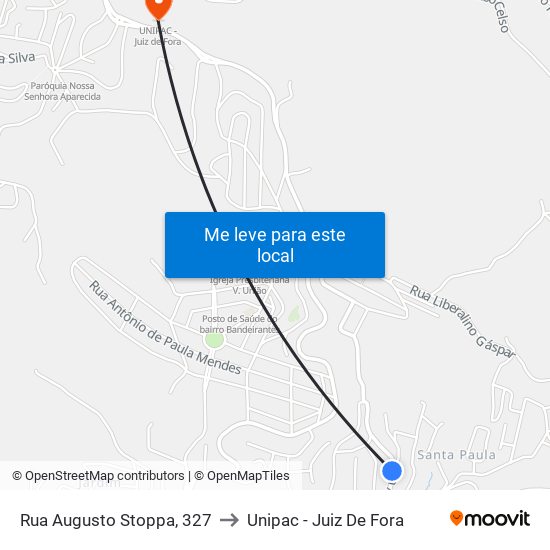 Rua Augusto Stoppa, 327 to Unipac - Juiz De Fora map