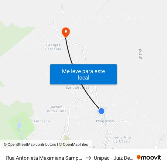 Rua Antonieta Maximiana Sampaio, 119 to Unipac - Juiz De Fora map