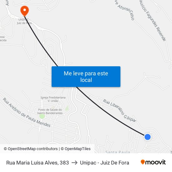 Rua Maria Luísa Alves, 383 to Unipac - Juiz De Fora map