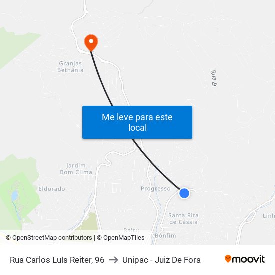 Rua Carlos Luís Reiter, 96 to Unipac - Juiz De Fora map