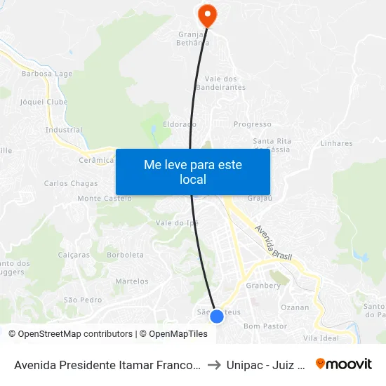Avenida Presidente Itamar Franco / Rocket Pub to Unipac - Juiz De Fora map