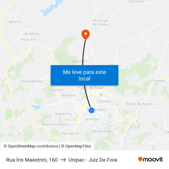 Rua Íris Maestrini, 160 to Unipac - Juiz De Fora map