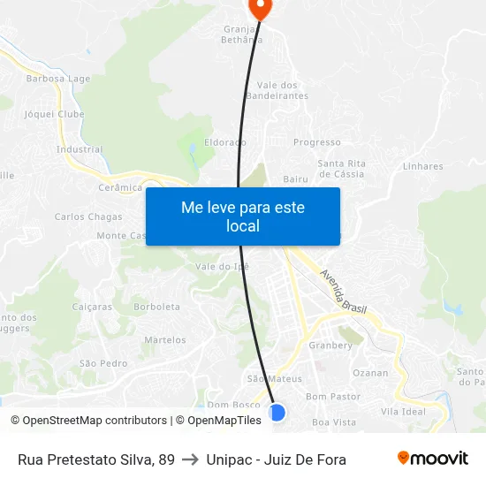 Rua Pretestato Silva, 89 to Unipac - Juiz De Fora map