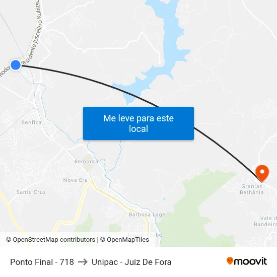 Ponto Final - 718 to Unipac - Juiz De Fora map