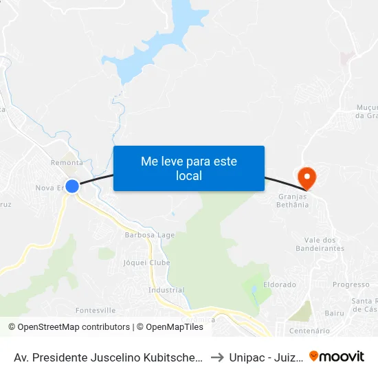Av. Presidente Juscelino Kubitschek / Trevo Da Br-267 to Unipac - Juiz De Fora map