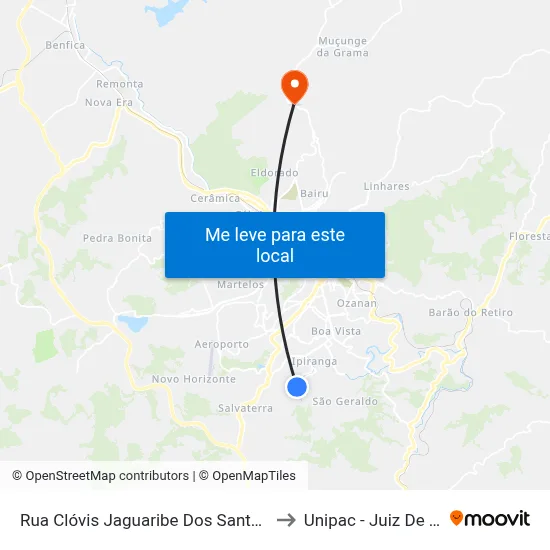 Rua Clóvis Jaguaribe Dos Santos, 116 to Unipac - Juiz De Fora map
