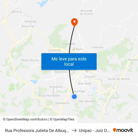 Rua Professora Julieta De Albuquerque, 75 to Unipac - Juiz De Fora map