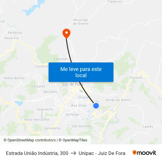 Estrada União Indústria, 300 to Unipac - Juiz De Fora map