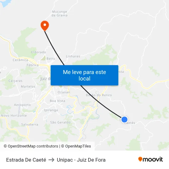 Estrada De Caeté to Unipac - Juiz De Fora map