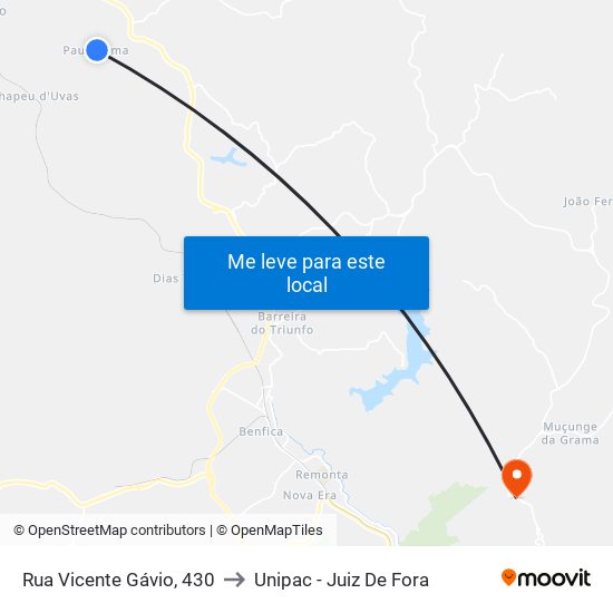 Rua Vicente Gávio, 430 to Unipac - Juiz De Fora map