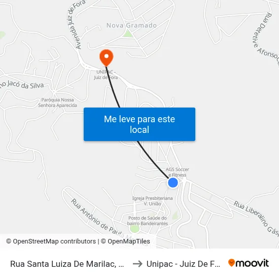 Rua Santa Luiza De Marilac, 720 to Unipac - Juiz De Fora map