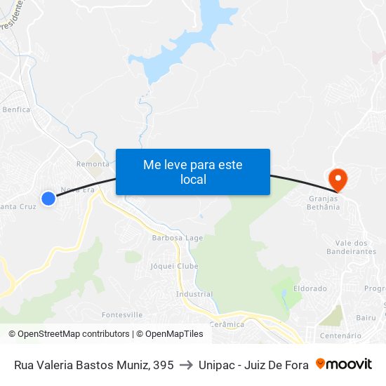 Rua Valeria Bastos Muniz, 395 to Unipac - Juiz De Fora map