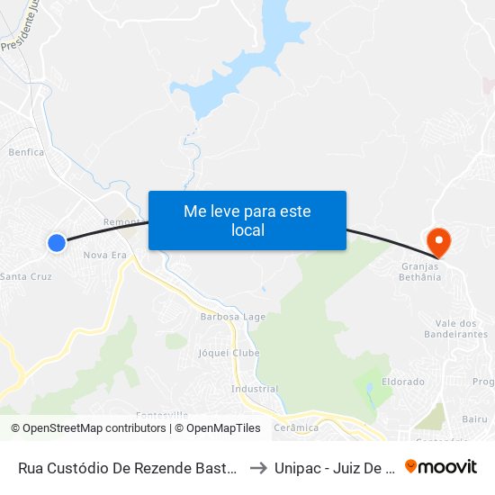 Rua Custódio De Rezende Bastos, 450 to Unipac - Juiz De Fora map