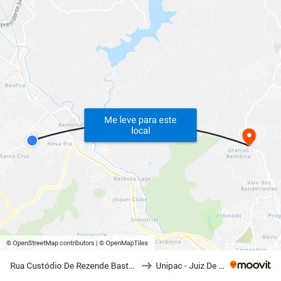 Rua Custódio De Rezende Bastos, 580 to Unipac - Juiz De Fora map