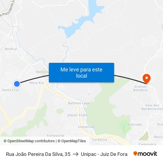 Rua João Pereira Da Silva, 35 to Unipac - Juiz De Fora map