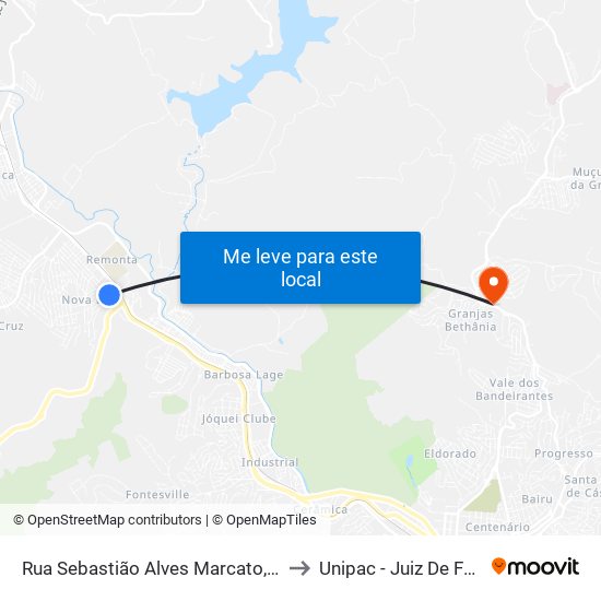 Rua Sebastião Alves Marcato, 25 to Unipac - Juiz De Fora map