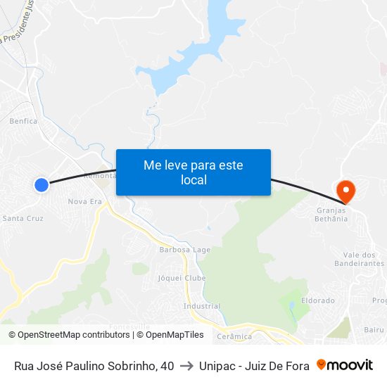 Rua José Paulino Sobrinho, 40 to Unipac - Juiz De Fora map