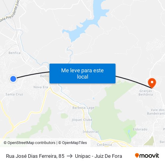 Rua José Dias Ferreira, 85 to Unipac - Juiz De Fora map