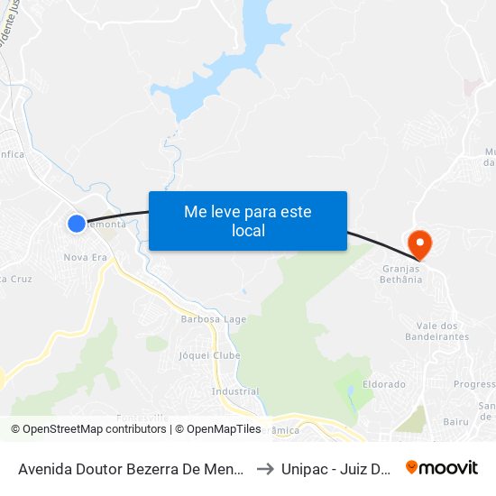 Avenida Doutor Bezerra De Menezes, 316 to Unipac - Juiz De Fora map