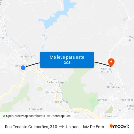 Rua Tenente Guimarães, 310 to Unipac - Juiz De Fora map